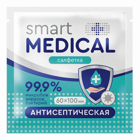 Антисептическая салфетка в индивидуальной упаковке SMART MEDICAL, 60х100 мм, 72031