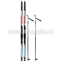 Комплект лыжный: пластиковые лыжи 150 см без насечек, стеклопластиковые палки 110 см, крепления SNS, цвета МИКС