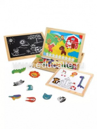 Бизи-чемоданчик "Животные": доска для рисования, меловая доска, фигурки на магнитах, 2 игровых фона, инструкция с готовыми играми