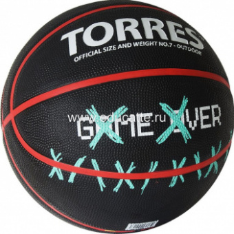 Мяч баскетбольный TORRES Game Over р.7, износостойкая резина, нейлоновый корд, бутиловая камера, серо-красный