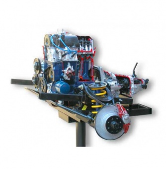 Двигатель ВАЗ 2101-07 с навесным оборудованием в сборе со сцеплением и коробкой передач, передней подвеской и рулевым механизмом, на подставке