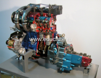 Препарированный 16 кл. инжекторный двигатель ВАЗ 2112 в паре с механической коробкой передач на подставке (с электромеханическим приводом)