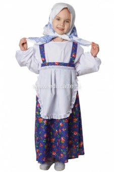 Бабка (сарафан с имитацией блузки и передником, платок на голову).