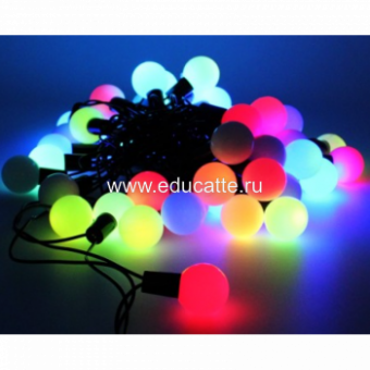 Светодиодная гирлянда шарики Fiesta, 10 м., 100 RGB LED ламп 18 мм, черный ПВХ